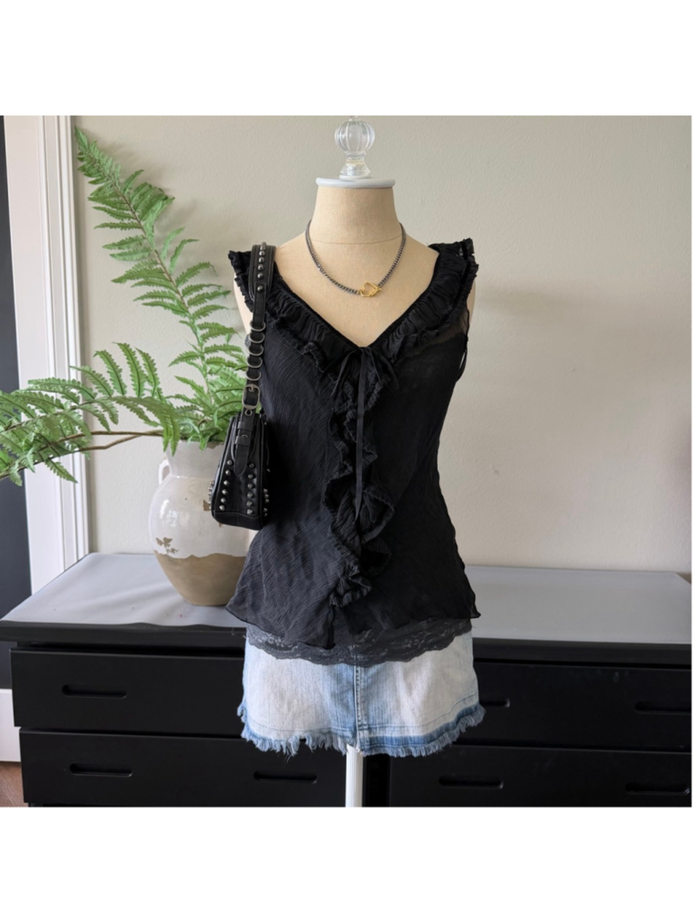 The Limited 100% Silk Ruffle Blouse Sheer V-Neck Velvet Detail Top Size M